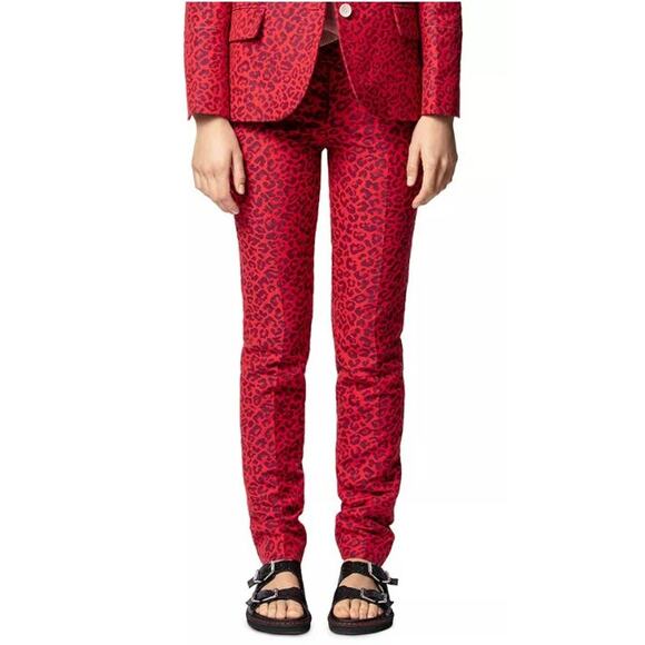 ZADIG & VOLTAIRE $298 Prune Leopard Print Skinny Pant Red IT 34 / US XS - Picture 1 of 6